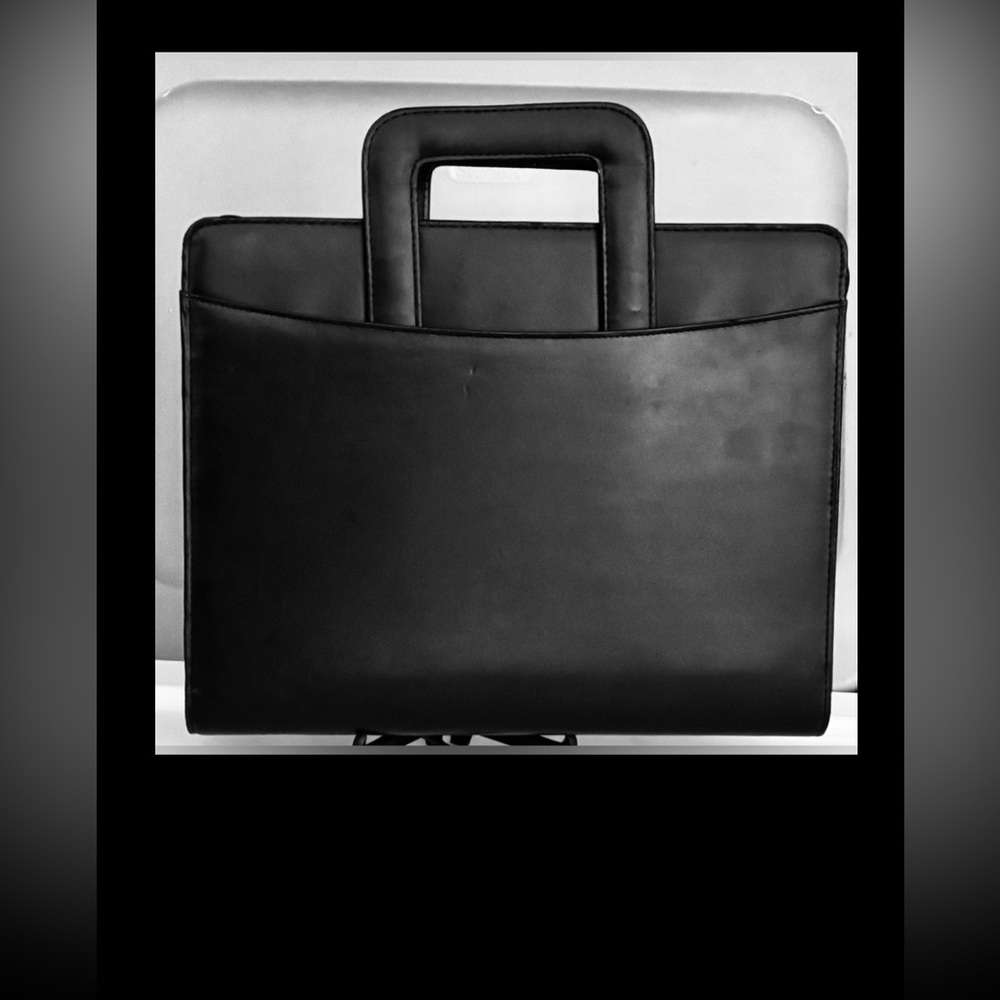 Vintage Mead Padfolio Faux Leather Case Retractable Handle 3 Ring Black 8x10x1.5